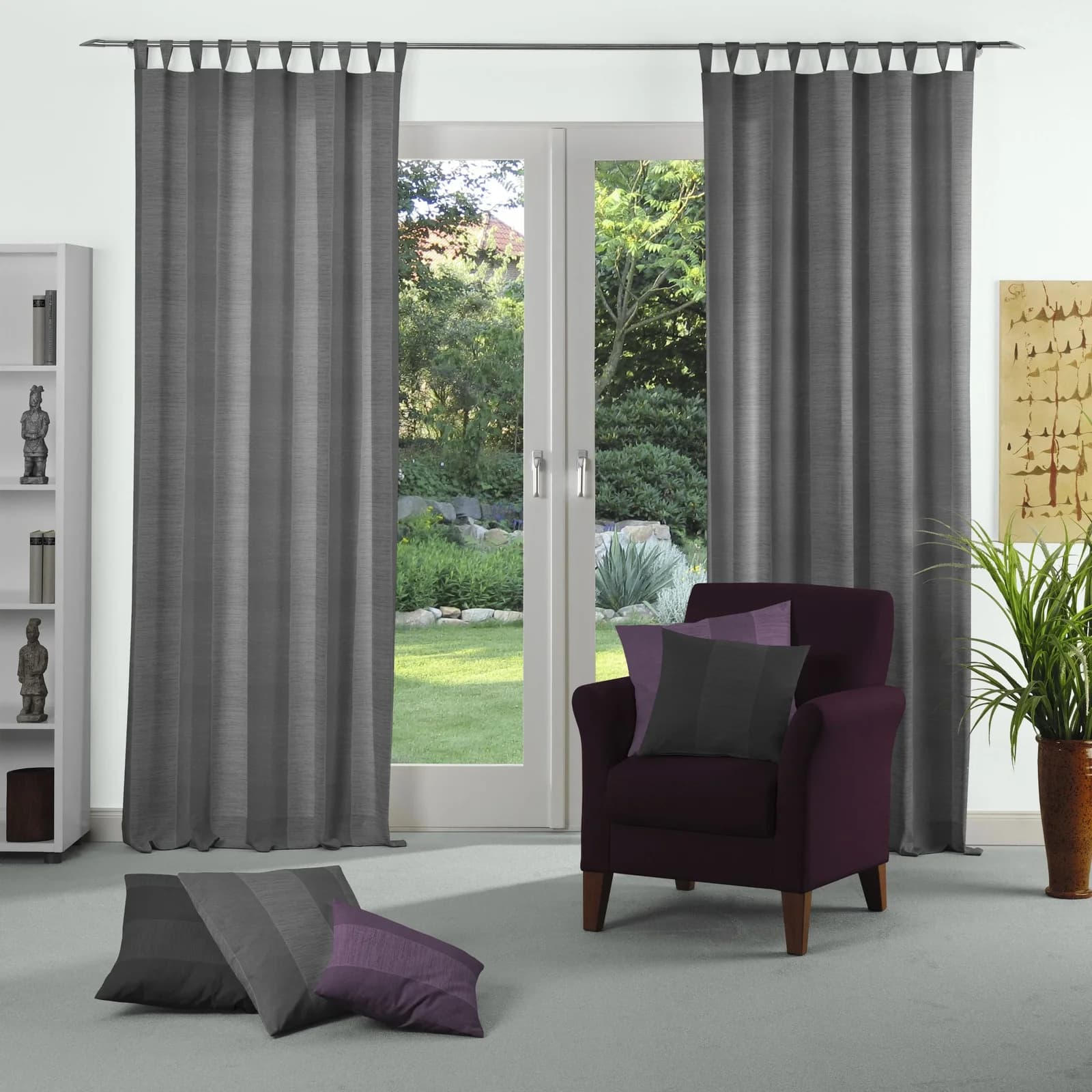 Vorhang WIRTH Niederau Grau Jacquard Blockstreifen