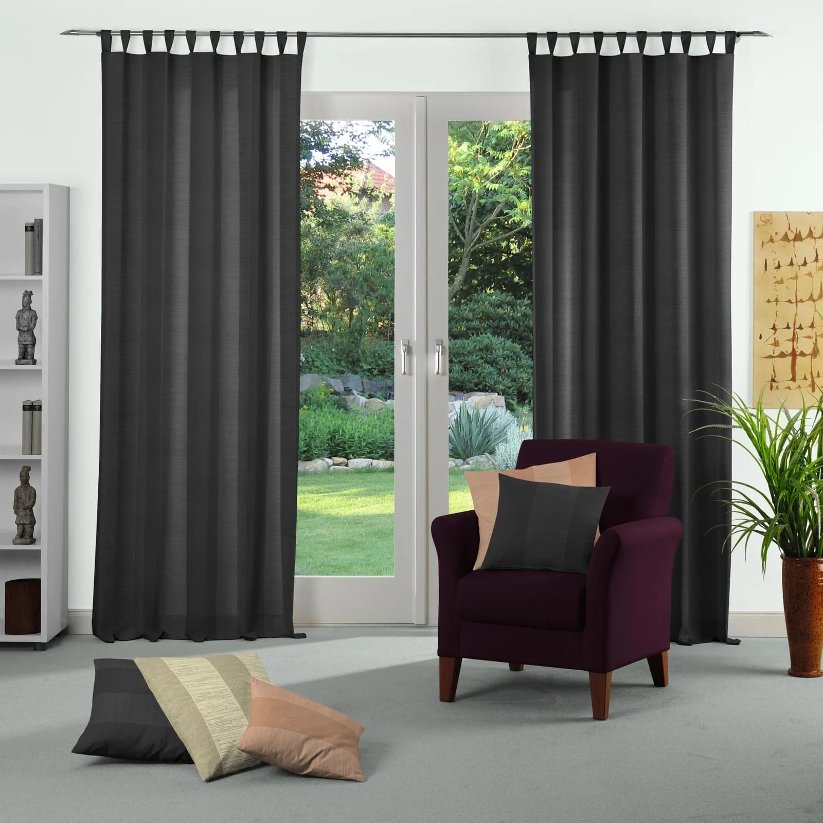 WIRTH Vorhang Niederau Blockstreifen Schwarz Jacquard