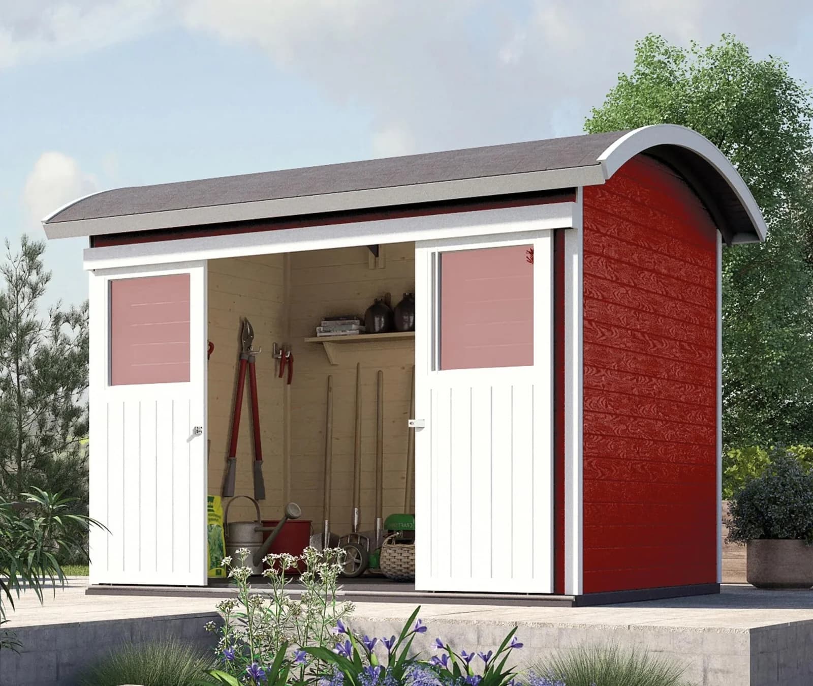 WEKA Gartenhaus 228 Schiebetürhaus Rot Massivholz