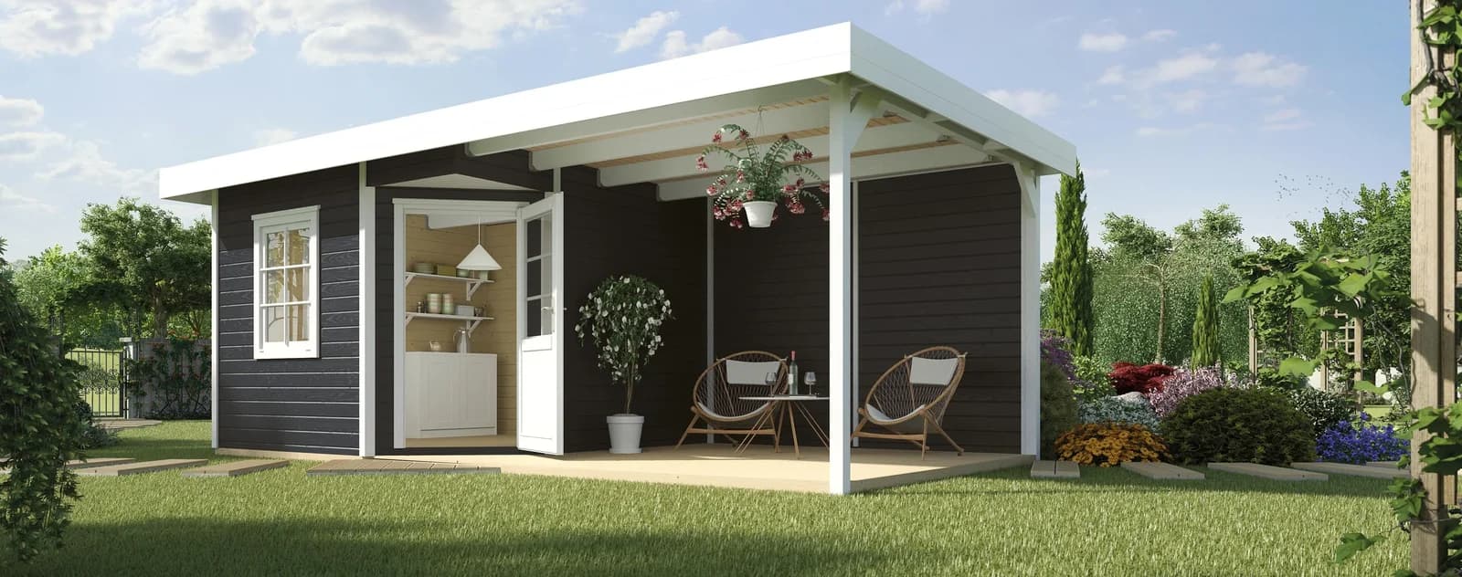 WEKA Designhaus 213B Gartenhaus Anthrazit-Weiß Massivholz