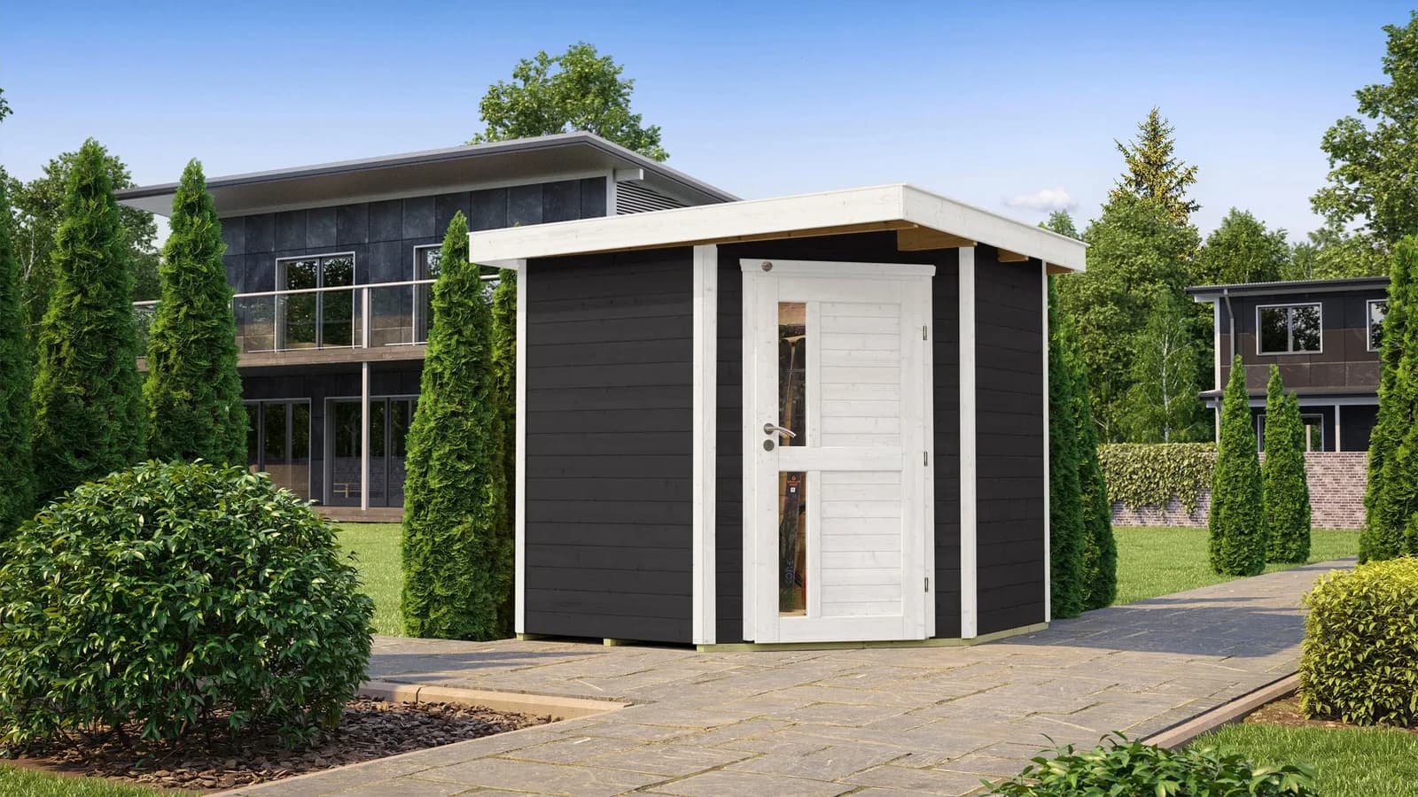 WEKA Gartenhaus 229 A Anthrazit-Weiß 5-Eck-Bauweise