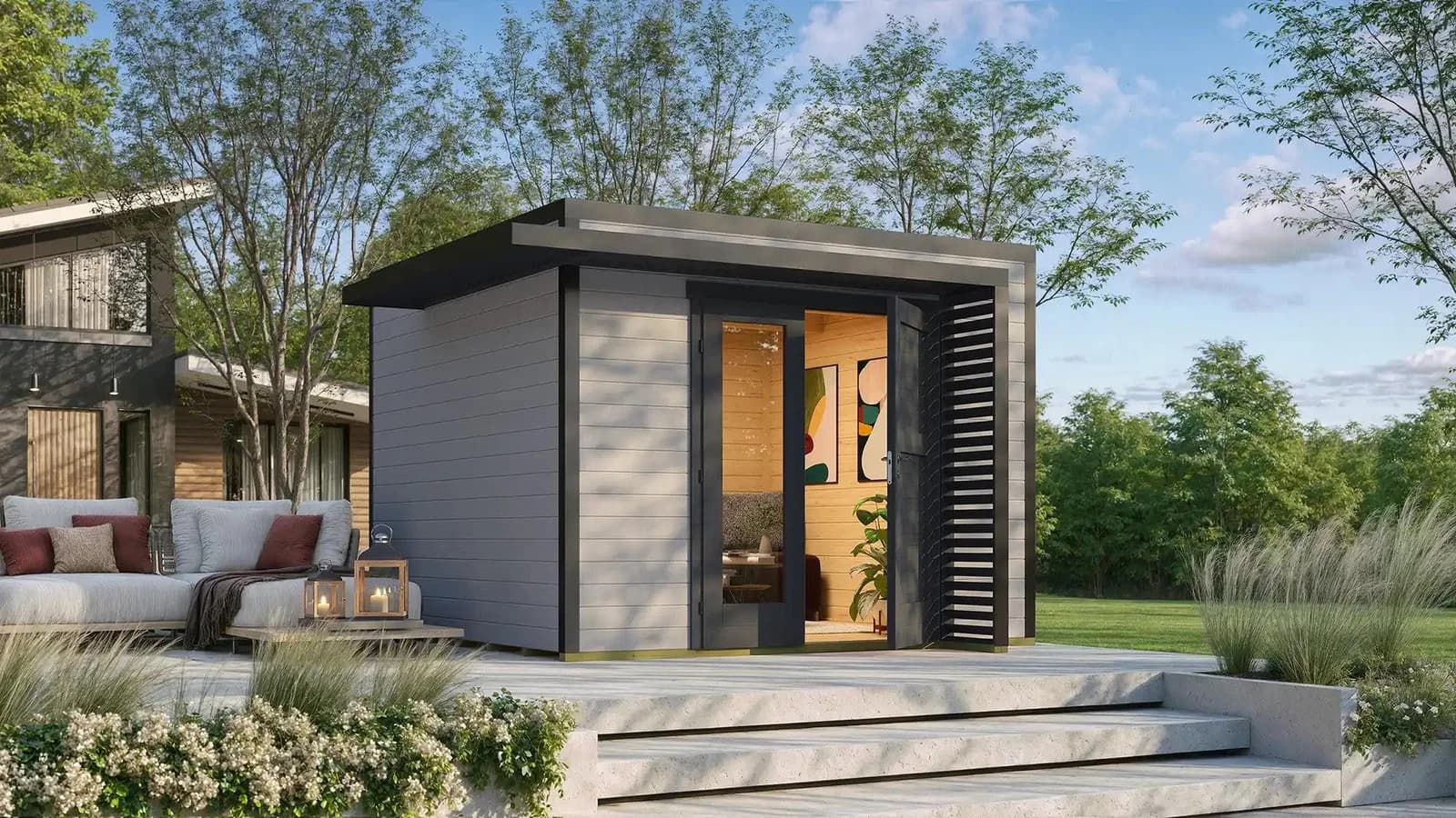 WEKA Gartenhaus Amberley 350x350 cm Massivholz Grau