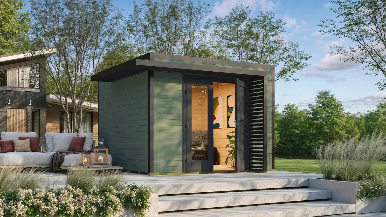 WEKA Gartenhaus Amberley Massivholz 350x350 cm Grüngrau