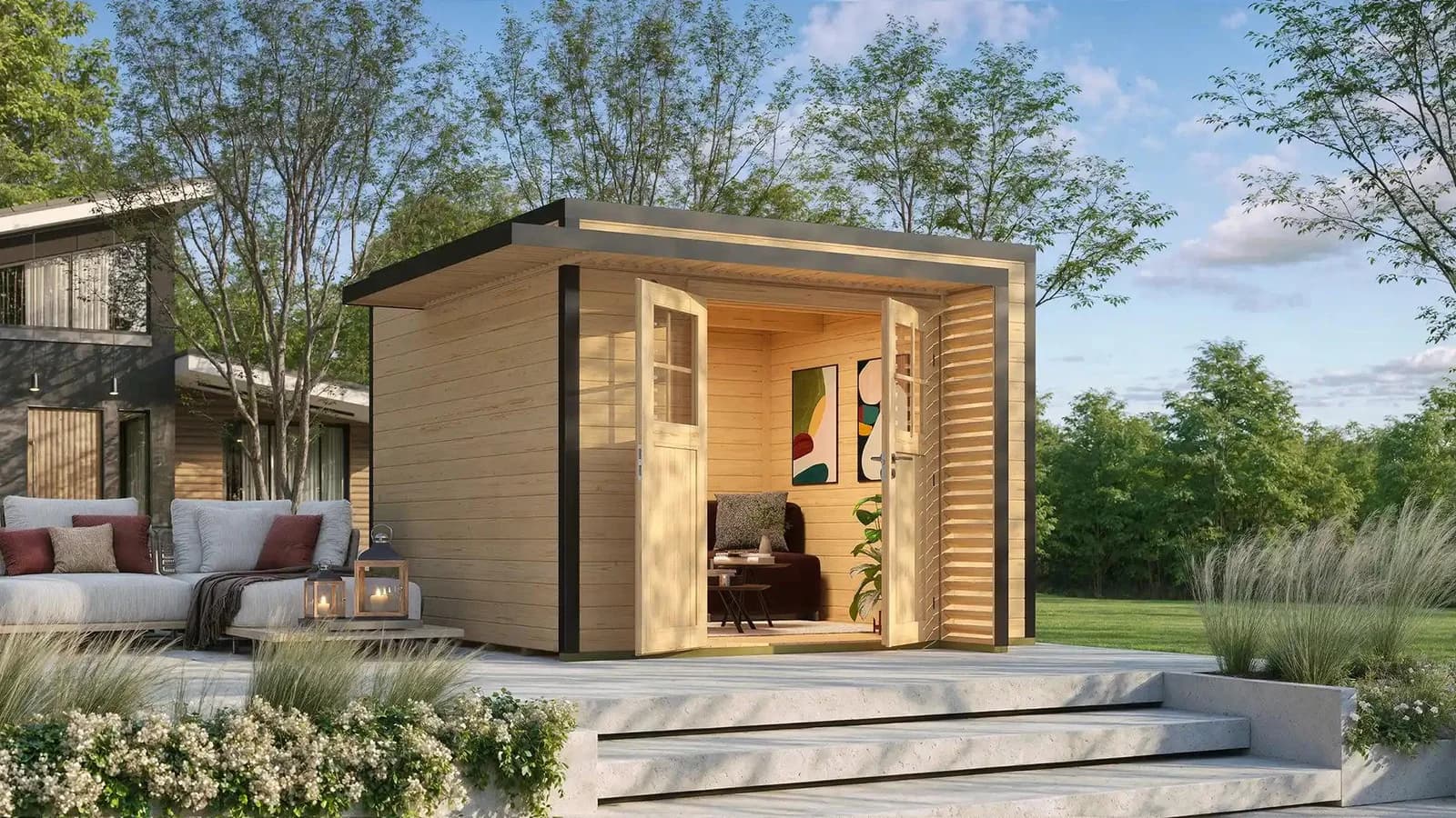 WEKA Amberley Gartenhaus Massivholz Fichte Naturbelassen Flachdach