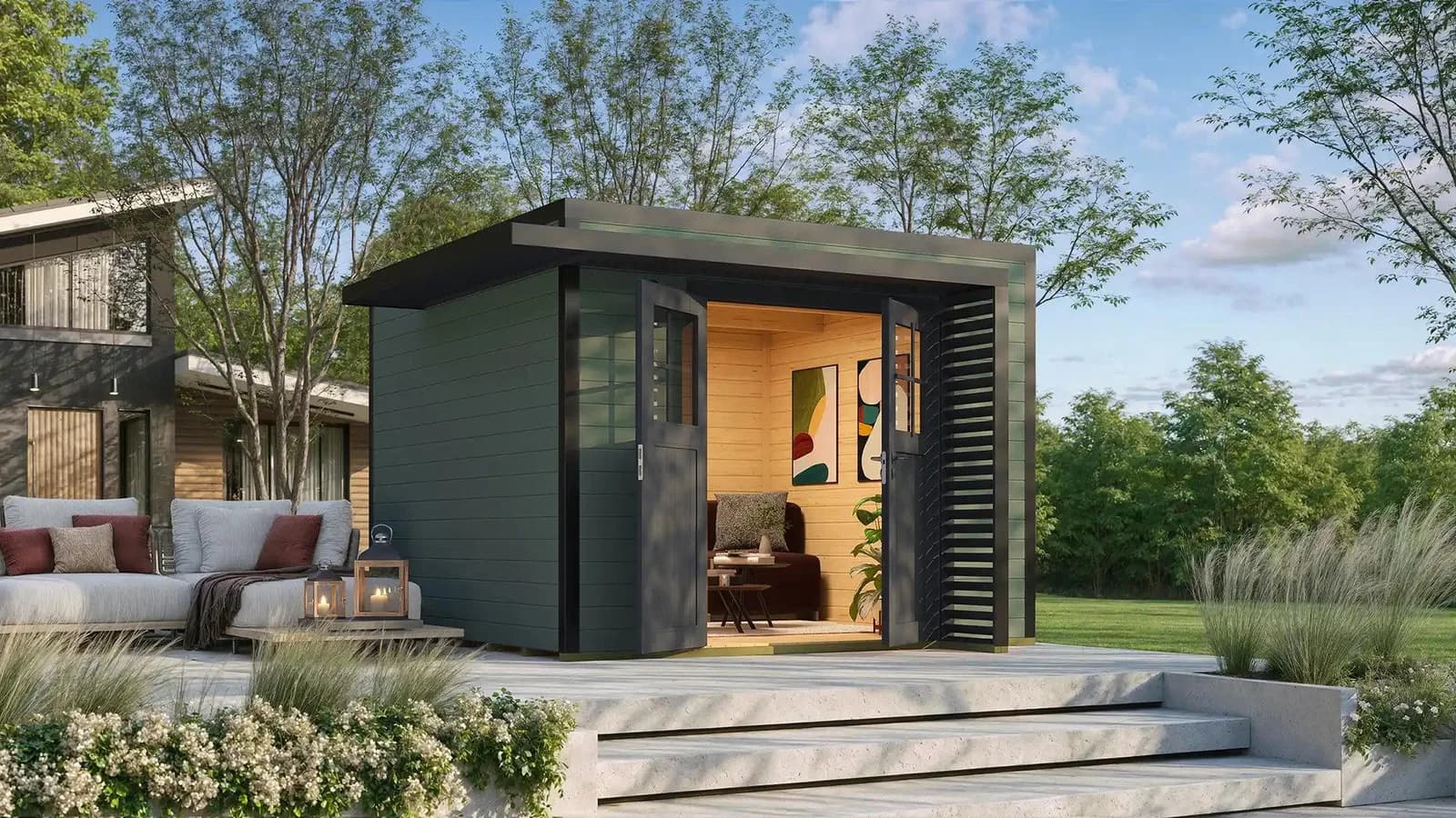 WEKA Gartenhaus Amberley Massivholz Grüngrau/Anthrazit