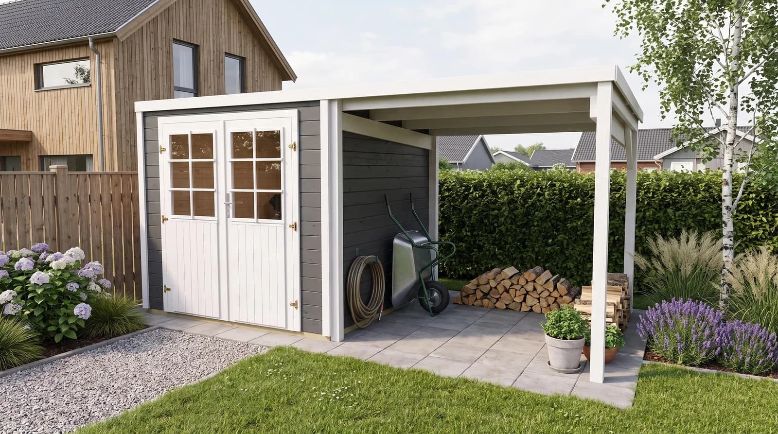 WEKA Gartenhaus Lugo 2 mit Anbau Anthrazit Holzwerkstoff
