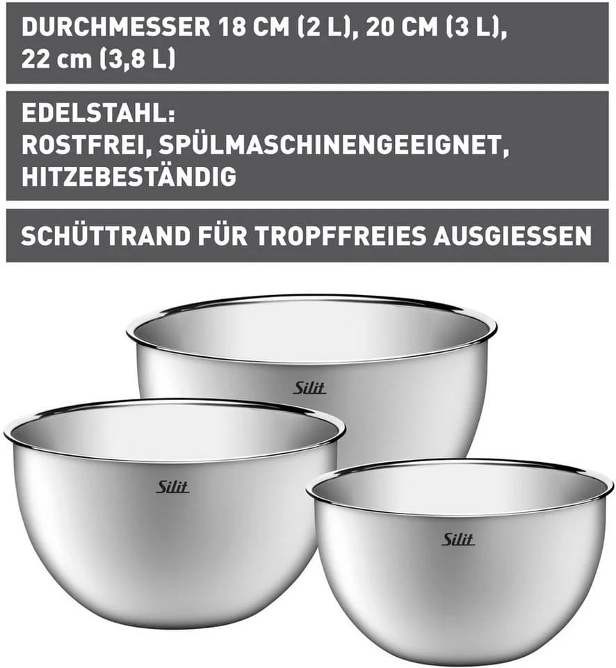 Silit Küchenschüssel-Set 3-teilig Edelstahl Multifunktional - Bild 5