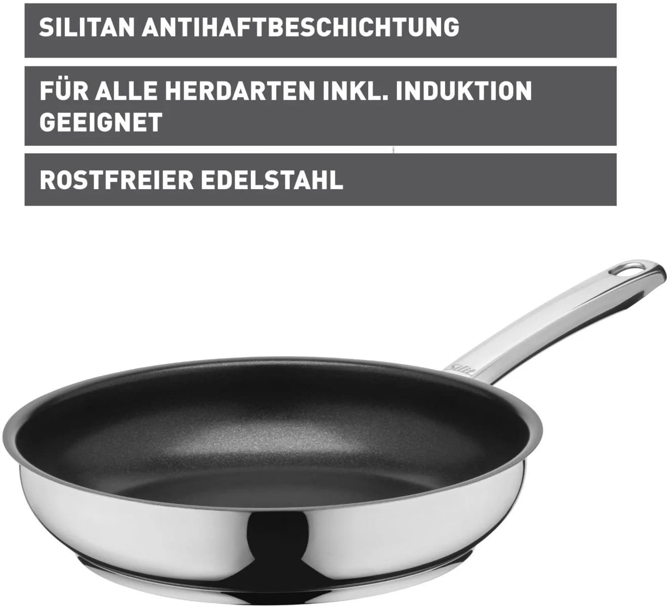SILIT Calabria Induktion Bratpfanne 24 cm Schwarz Edelstahl Antihaft