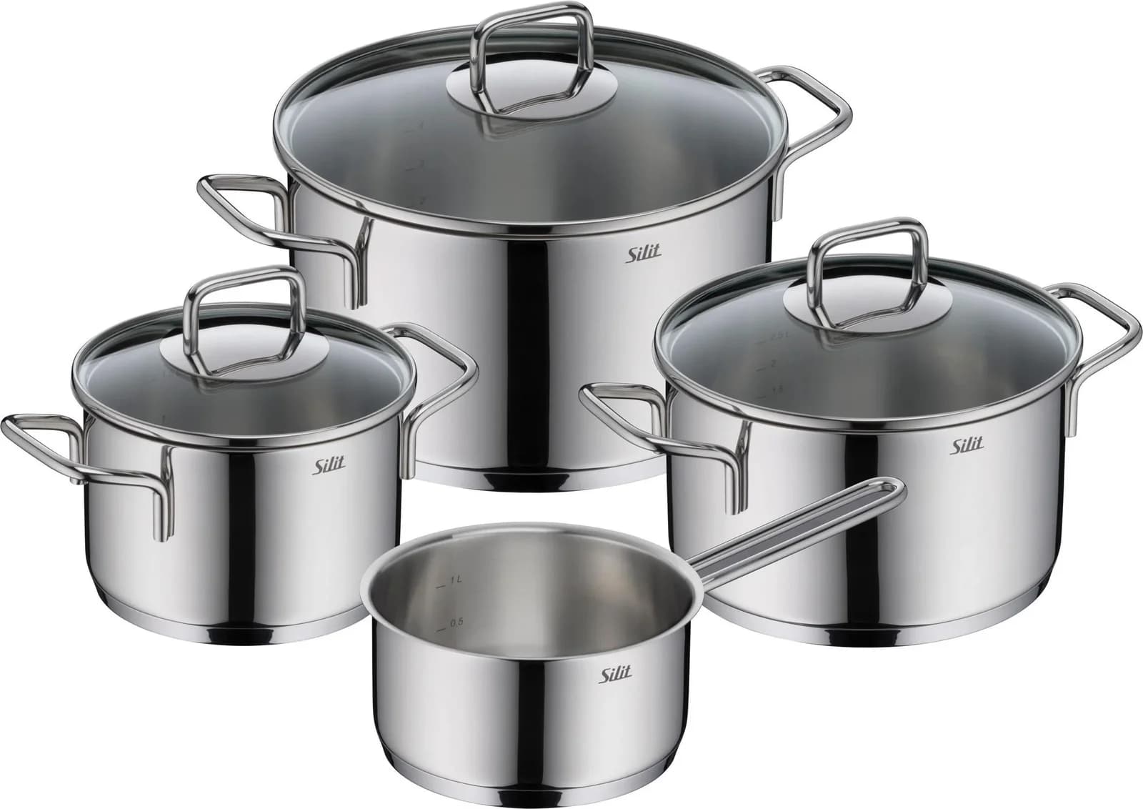 Silit Extra Cook Induktion Kochgeschirr-Set mit Glasdeckel, Edelstahl