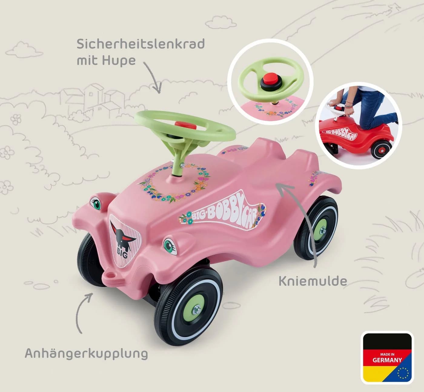 BIG Bobby Car Classic Flower Rutscherauto Rosa Made in Germany - Bild 4
