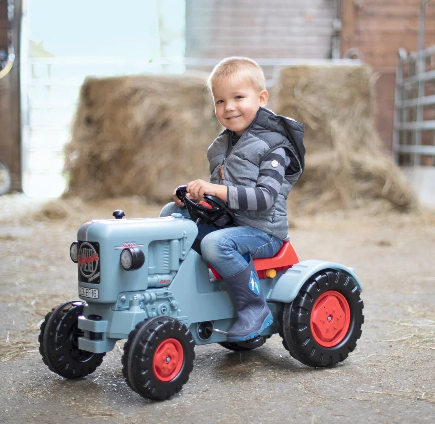 Trettraktor BIG Eicher Diesel ED 16 Blau/Rot Kinderfahrzeug