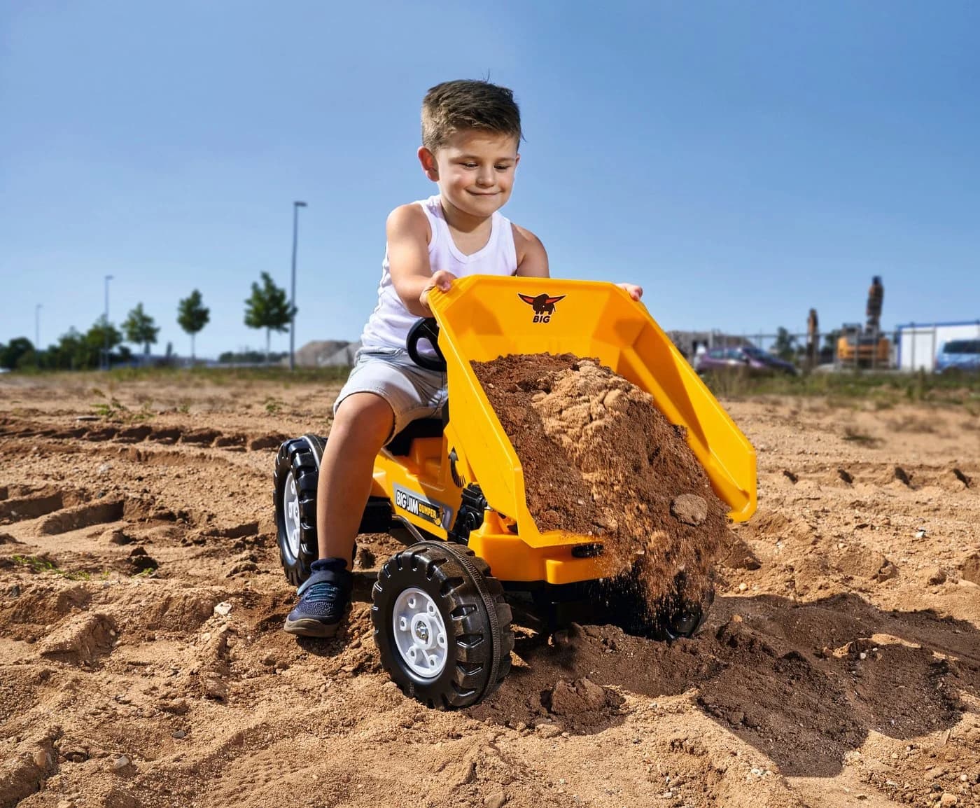 BIG Jim Dumper Trettraktor Gelb Schwarz mit Kippmulde