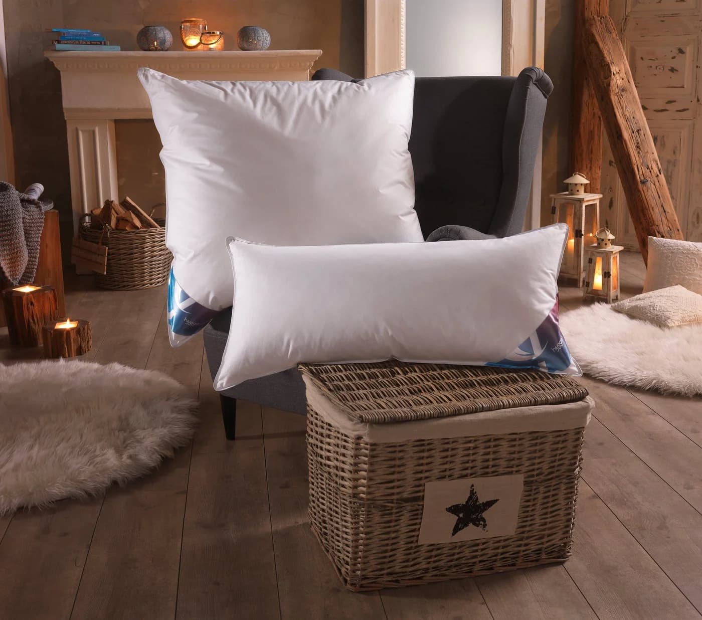 HAEUSSLING Daunenkissen Hygge Home 3-Kammer Weiß Baumwolle