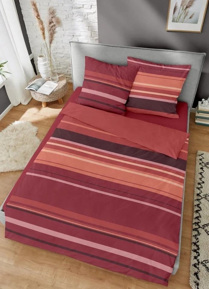 Dormisette Wendebettwäsche Biber Red Stripes 2-teilig