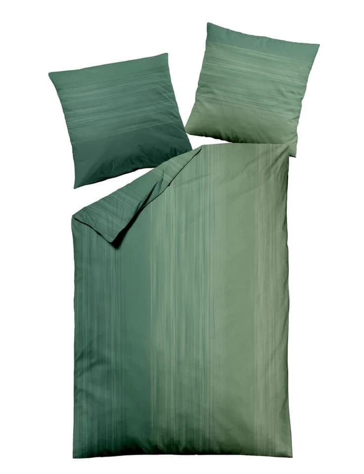 Dormisette Fein Biber Bettwäsche Grün Streifen 135x200 80x80 cm
