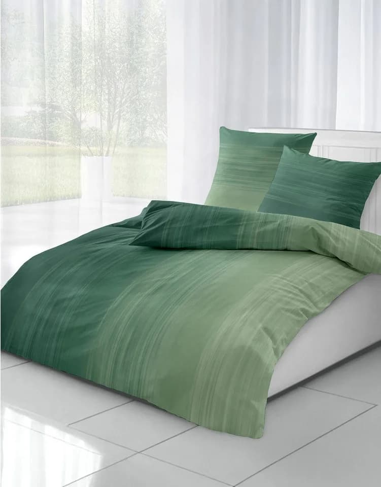 Dormisette Fein Biber Bettwäsche Grün Streifen 135x200 80x80 cm - Bild 2