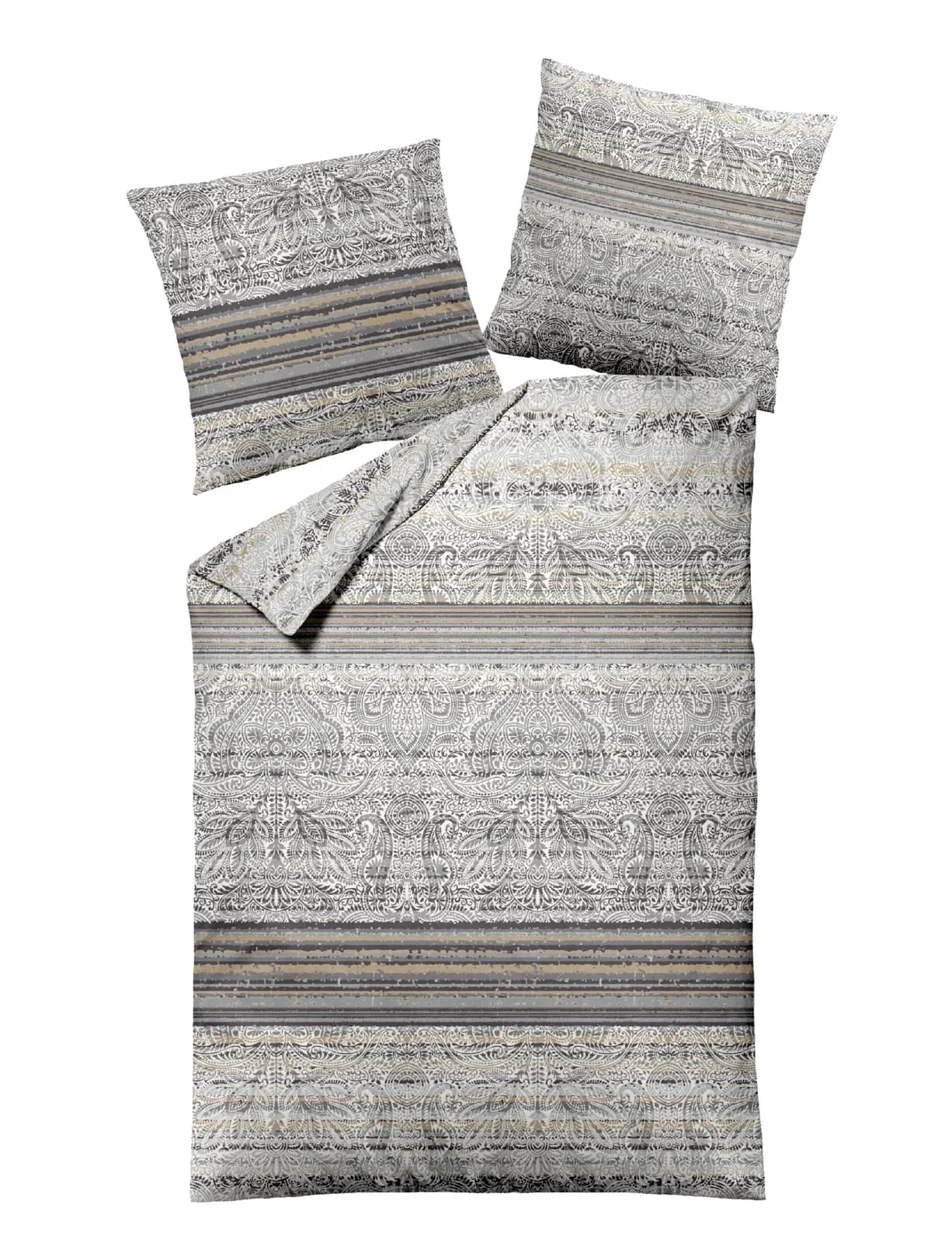 MONDO Satin-Bettwäsche ALCORA Grau/Beige Baumwolle 2-teilig