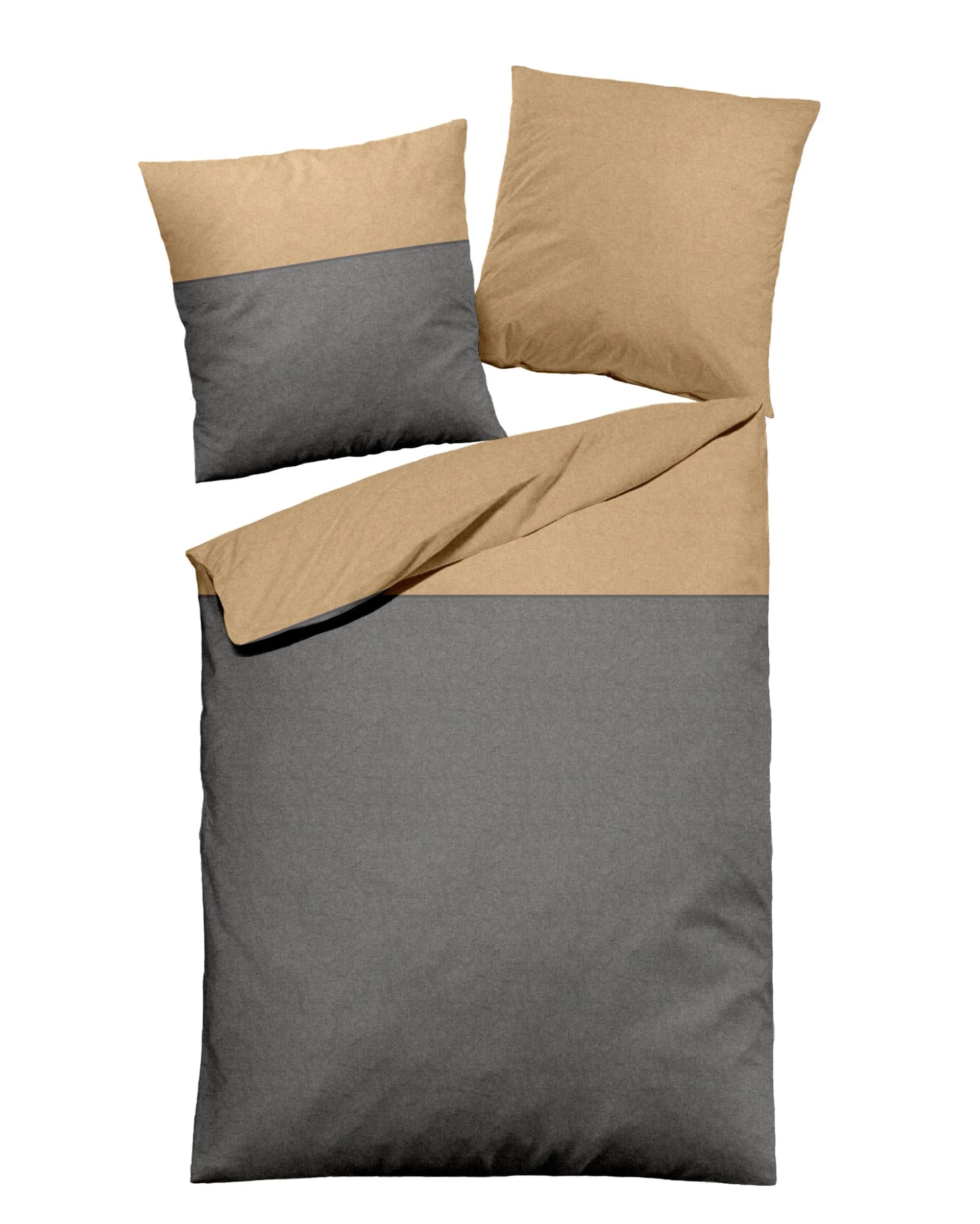 DORMISETTE Bettwäsche Flanell 100% Baumwolle Anthrazit/Gold