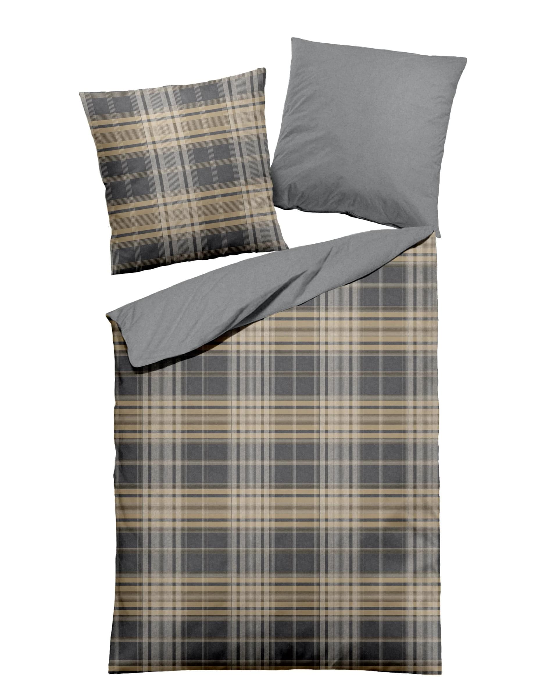 DORMISETTE Bettwäsche Flanell Grau/Gold 135x200cm mit Kissenbezug