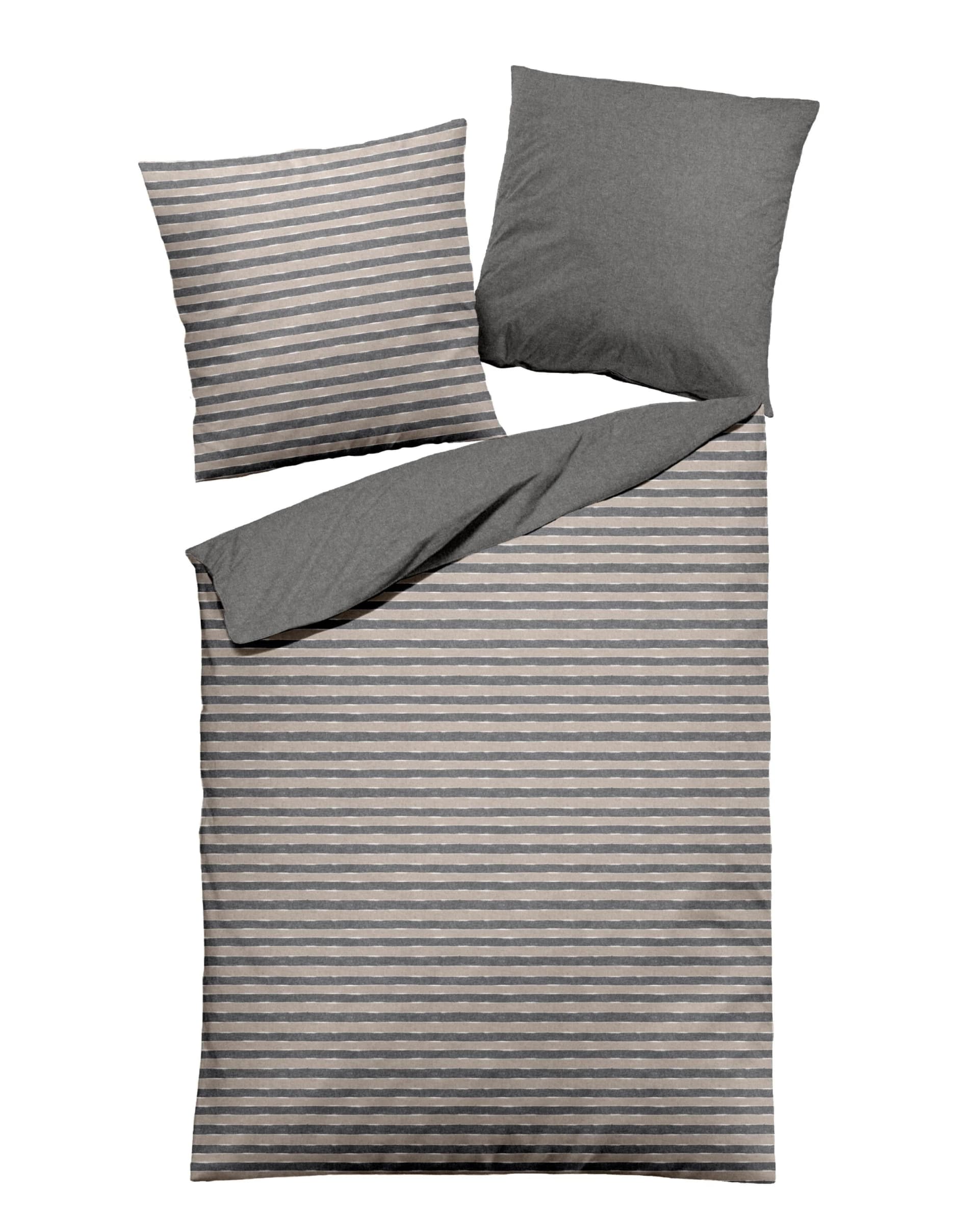 DORMISETTE Bettwäsche Flanell Beige/Anthrazit 100% Baumwolle