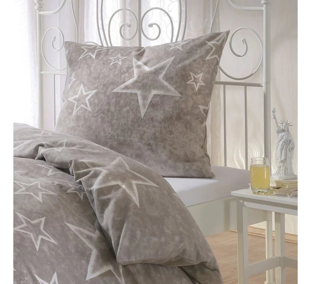 BETTWARENSHOP Bettwäsche Sterne taupe Biber 2-teilig