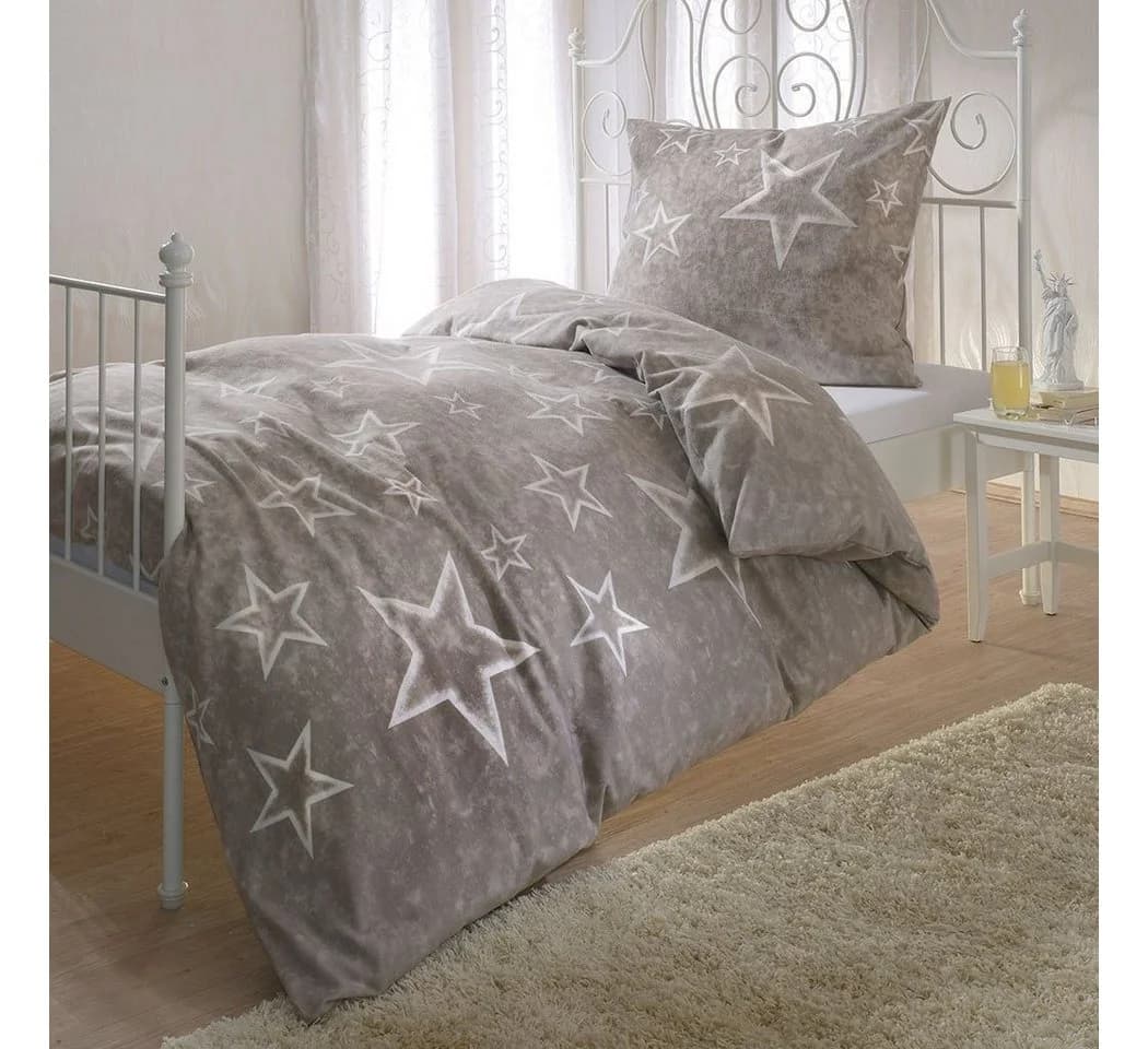 BETTWARENSHOP Bettwäsche Sterne taupe Biber 2-teilig - Bild 2