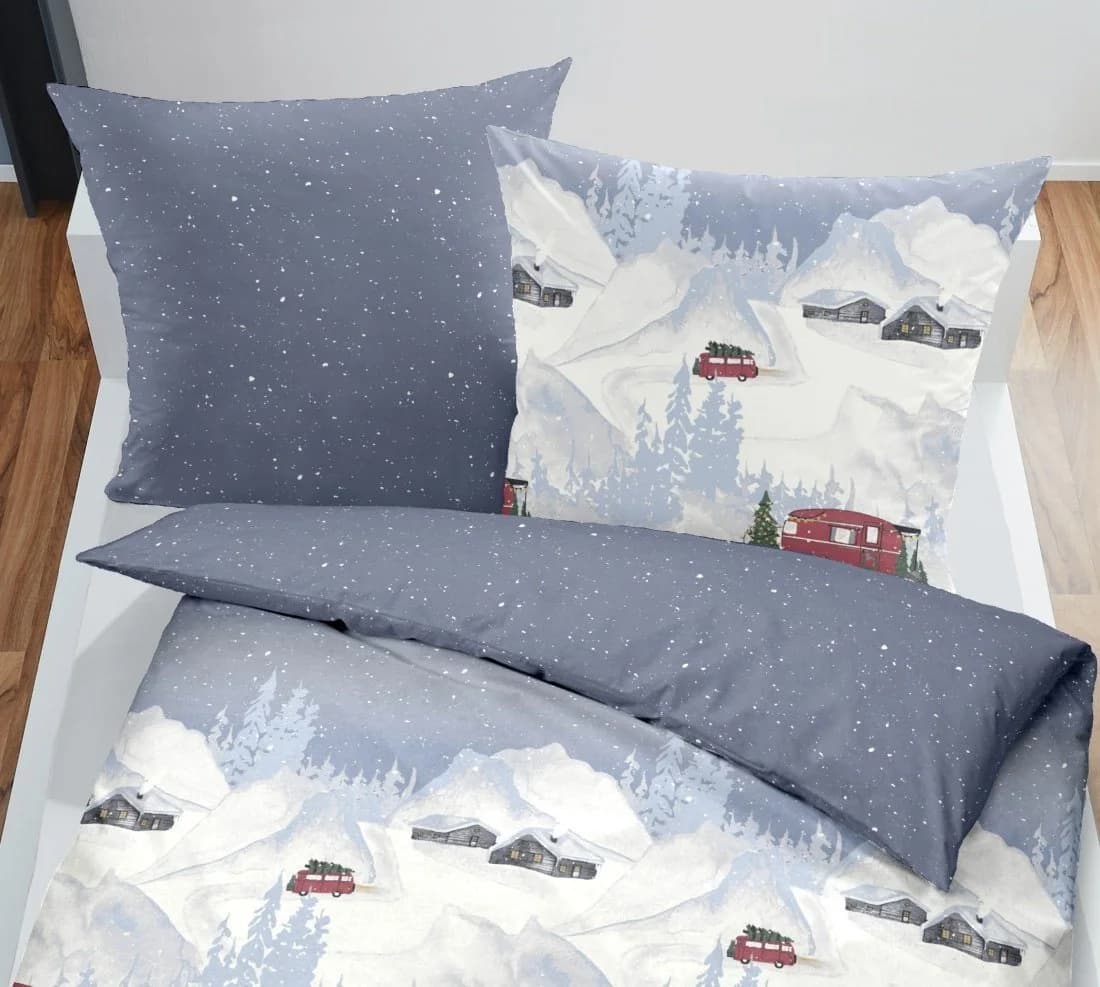 Dormisette Bettwäsche-Set Biber 2-teilig Rot/Blau Wintermotiv