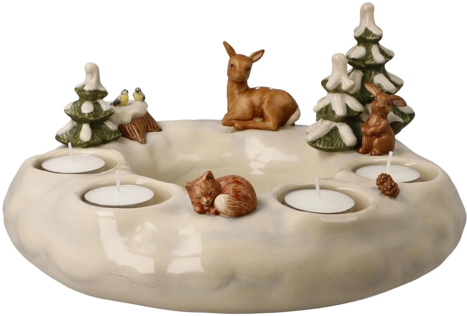 Goebel Adventsleuchter Winterwald Bunt Steingut Kerzenhalter Adventskranz