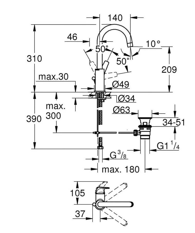 Grohe Start Flow Waschtischarmatur L-Size Chrom - Bild 3