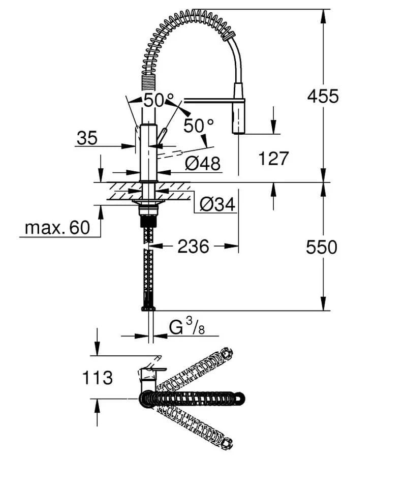 Grohe Küchenarmatur Einhebel Spültischbatterie Hochdruck Chrom - Bild 3