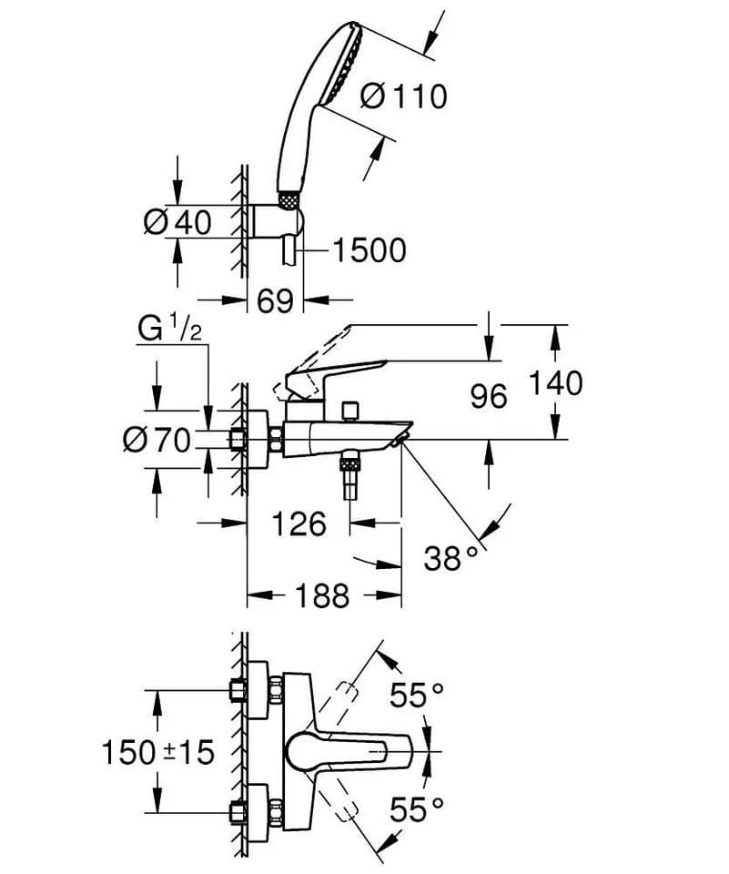 Grohe Start Wannenarmatur 25283002 Chrom
