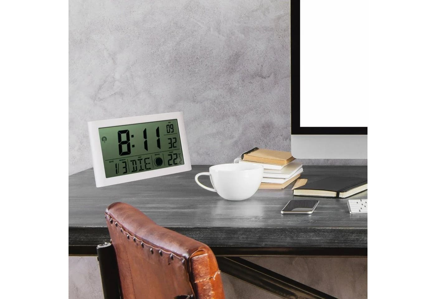 Miraval Digitale LCD Funkuhr Weiß mit Temperaturanzeige