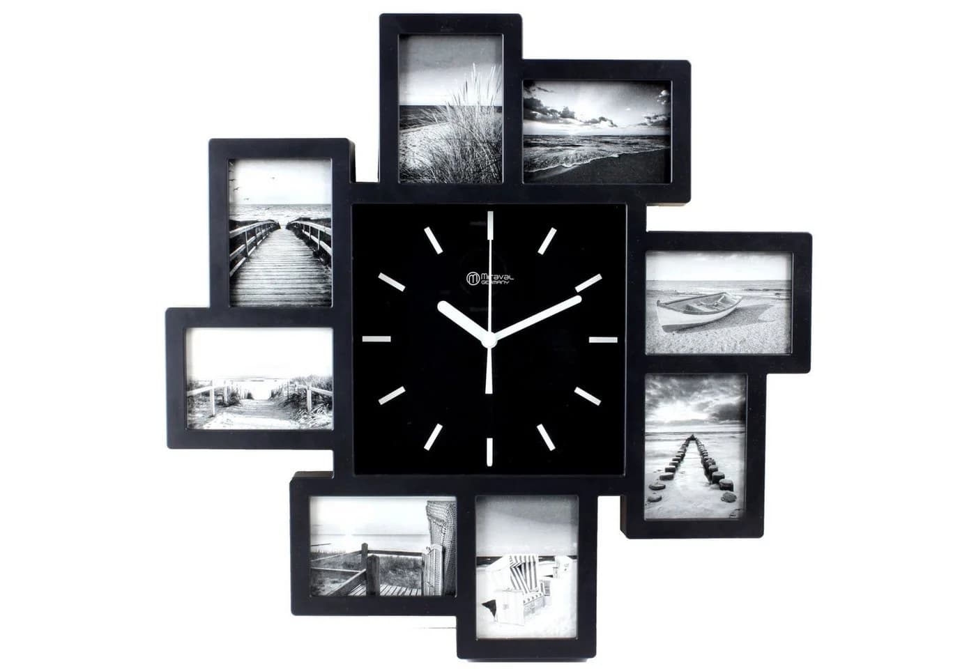 Miraval Wanduhr mit 8 Bilderrahmen Schwarz/Weiss