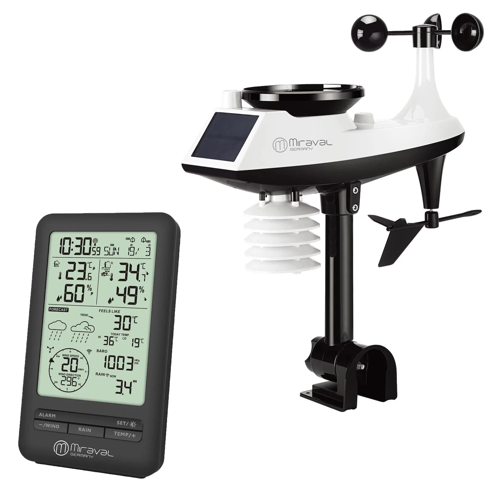 Miraval Profi Funk-Wetterstation mit Wetterhahn und Hygrometer Grau