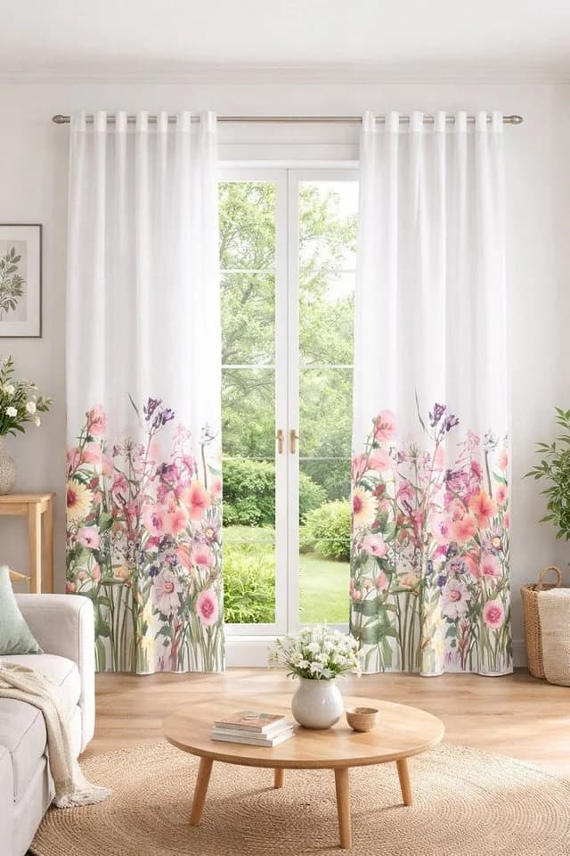 WILLKOMMEN ZUHAUSE Gardine Halbtransparent Floral 135x245 cm