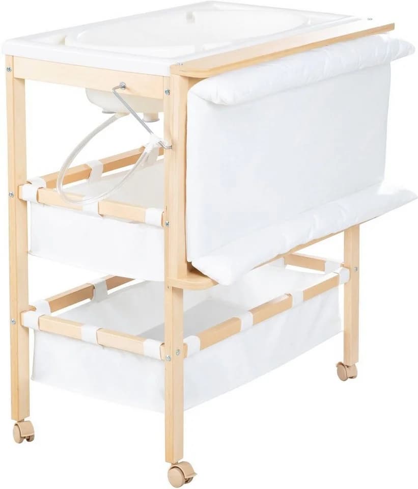 roba® Bade- und Wickelregal Baby Pool Holz natur inkl. Wickelauflage