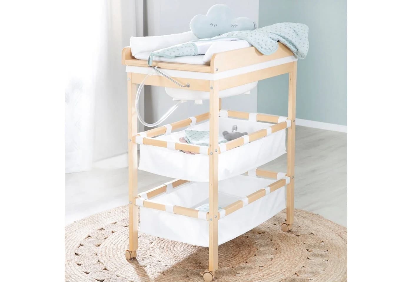 roba® Bade- und Wickelregal Baby Pool Holz natur inkl. Wickelauflage - Bild 4