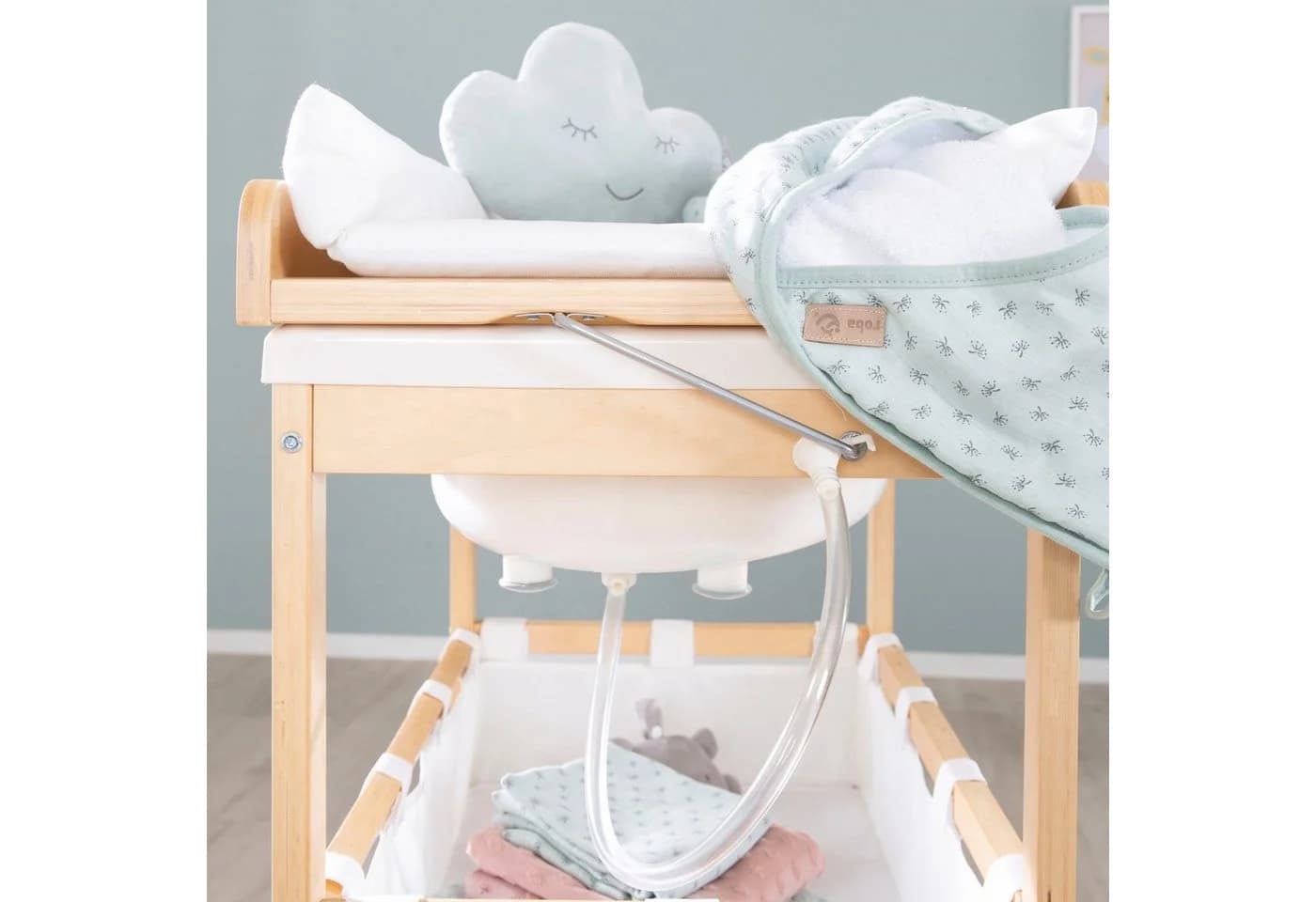 roba® Bade- und Wickelregal Baby Pool Holz natur inkl. Wickelauflage - Bild 5