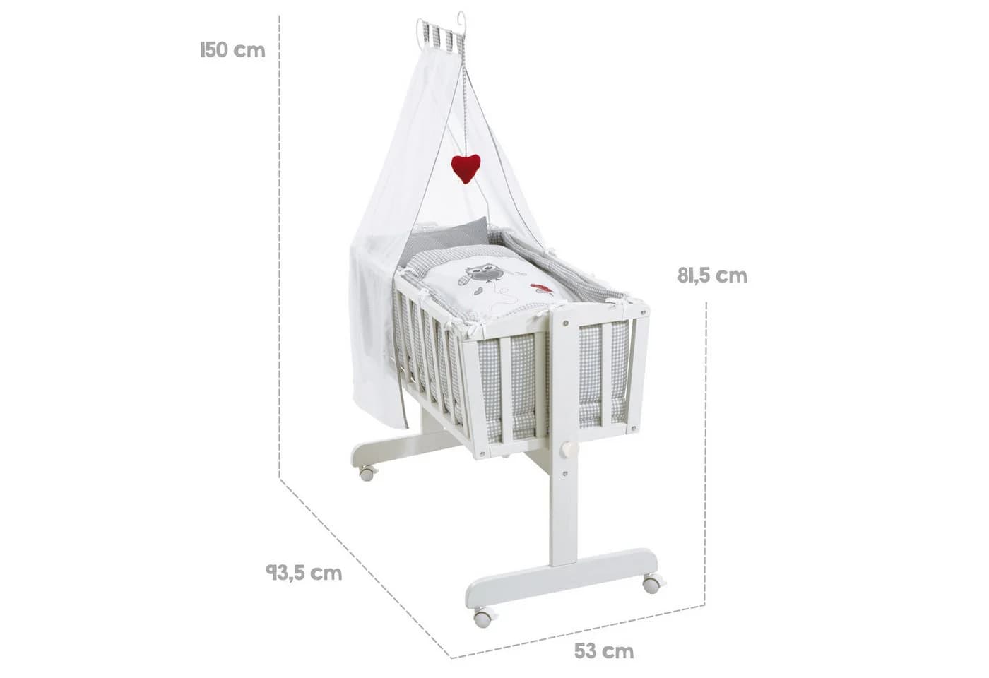 roba® Stubenbett Komplettwiegenset Weiß mit Rollen & Textilien - Bild 5