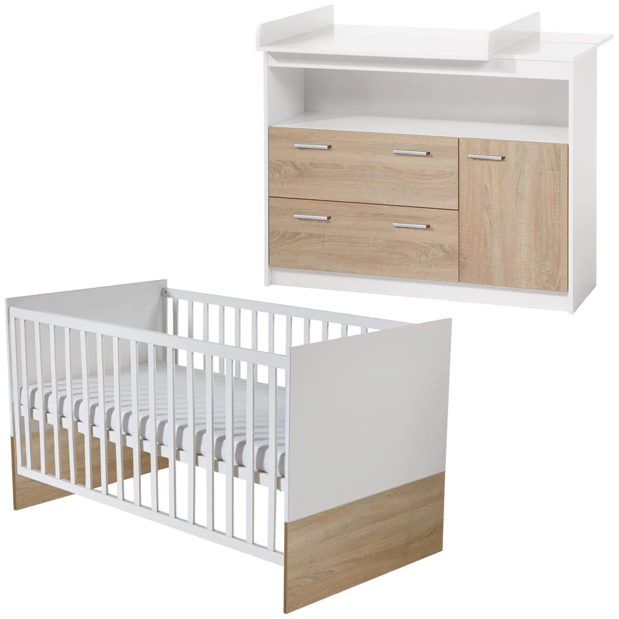 Roba Kinderzimmerset Gabriella Babybett Wickelkommode Weiß Sonoma Eiche - Bild 2