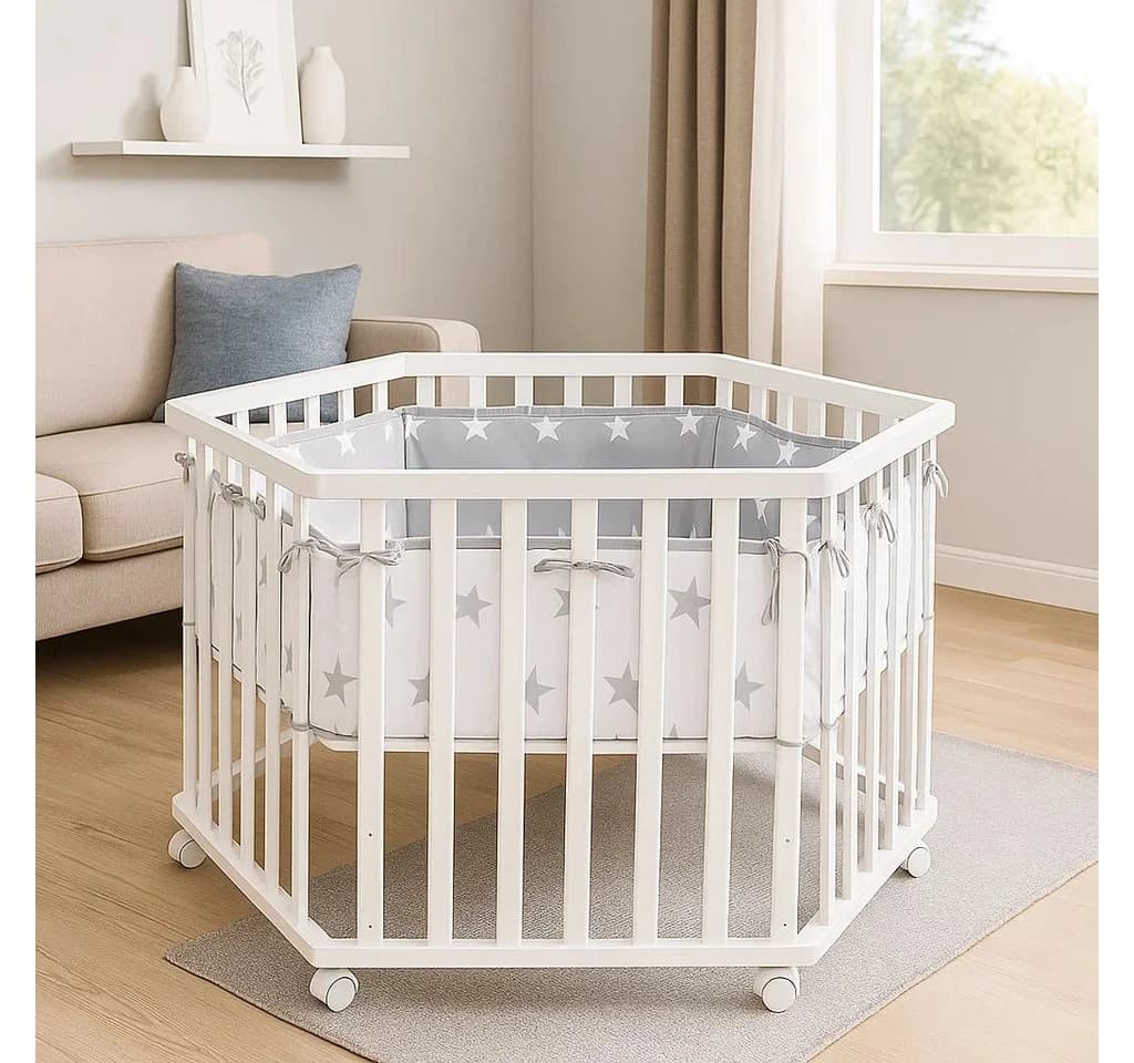 roba Laufgitter Little Stars 6-eckig Beige mit Stoffeinlage