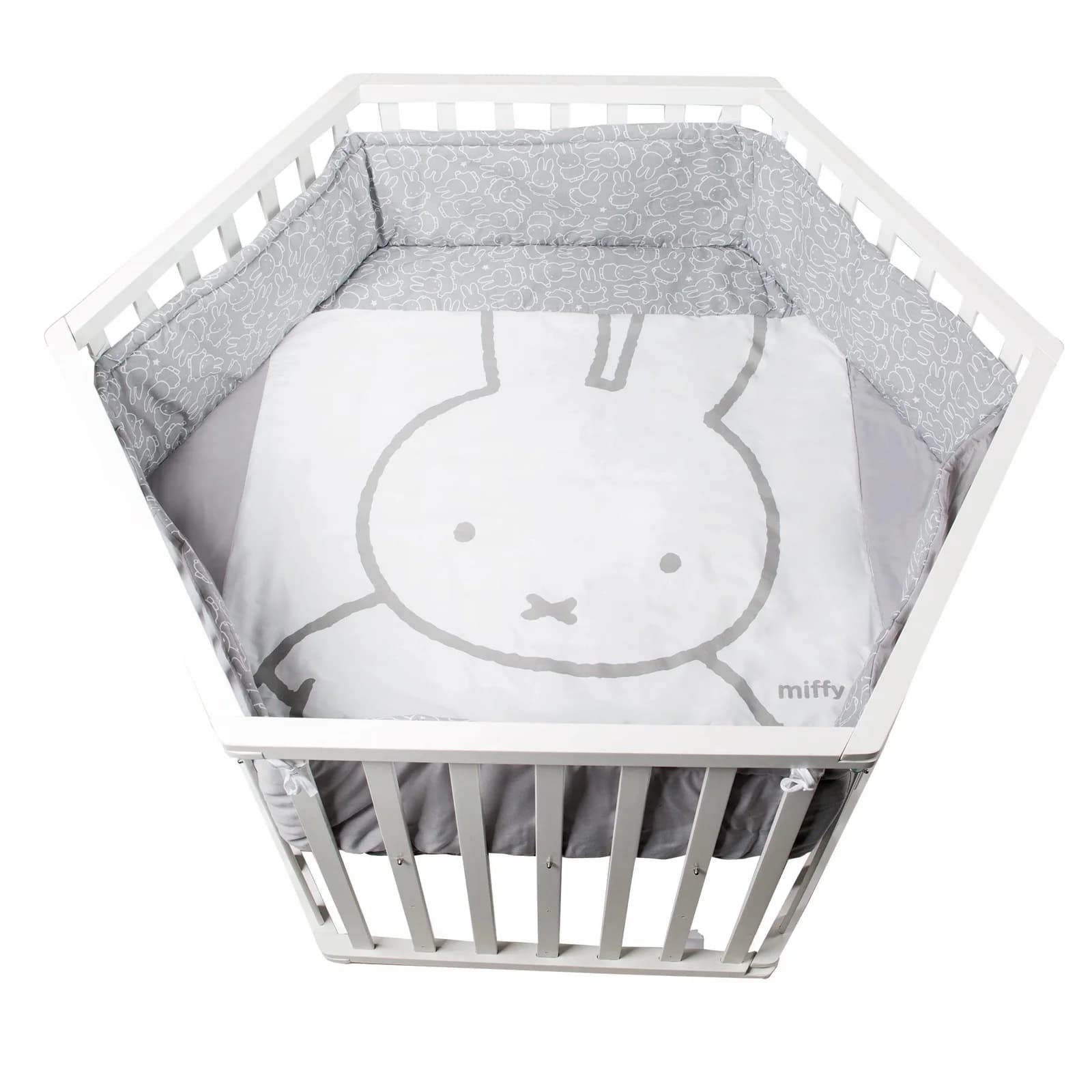 roba Laufgitter 6-eckig weiß Miffy mit Stoffeinlage und Nestchen