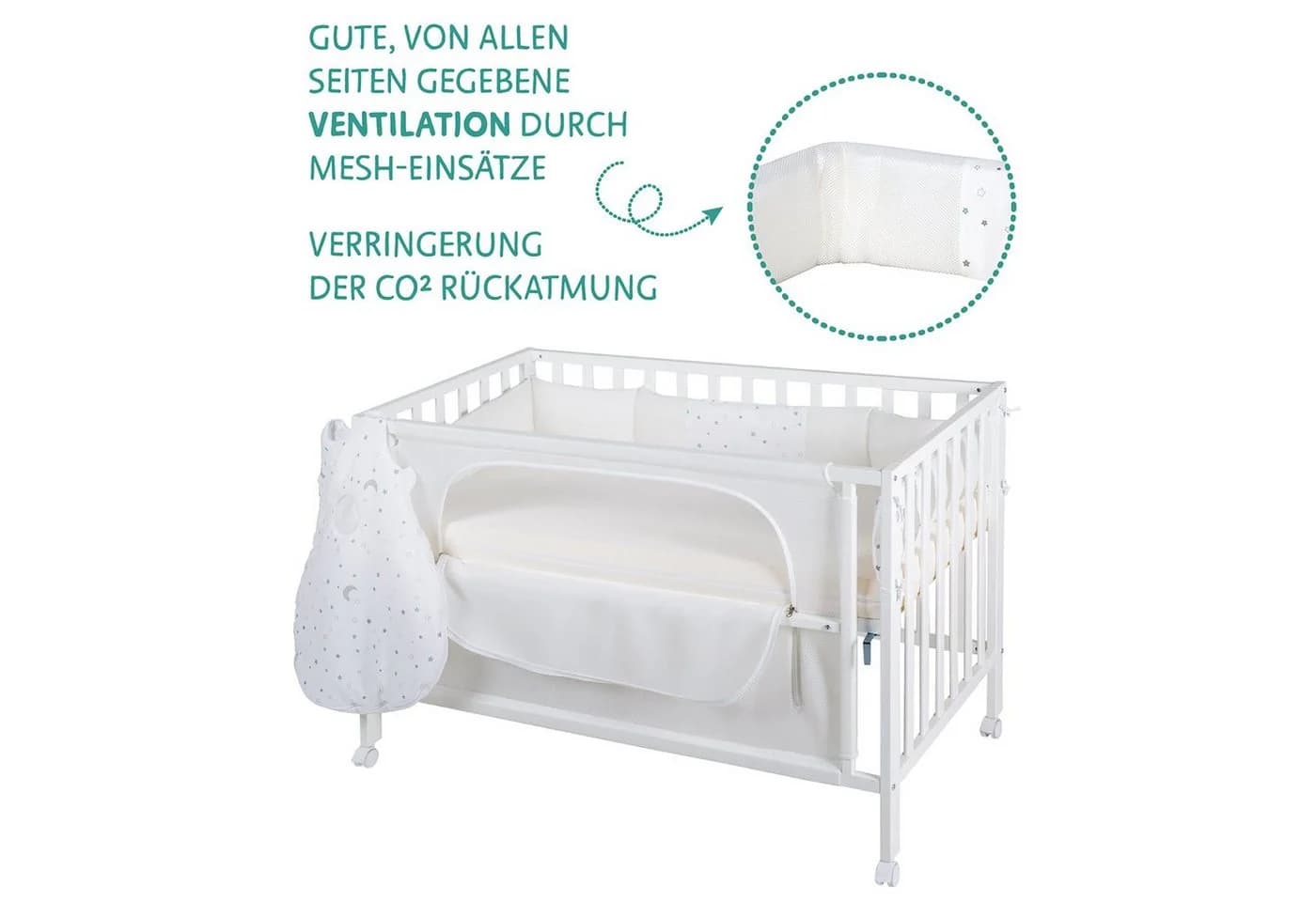 roba Room Bed safe asleep® Beistellbett Weiß inkl. Matratze - Bild 5