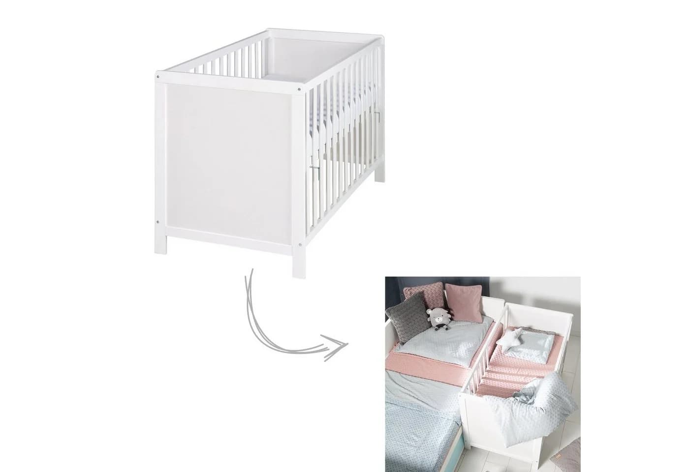roba Beistellbett Weiß höhenverstellbar 2in1 Gitterbett - Bild 4