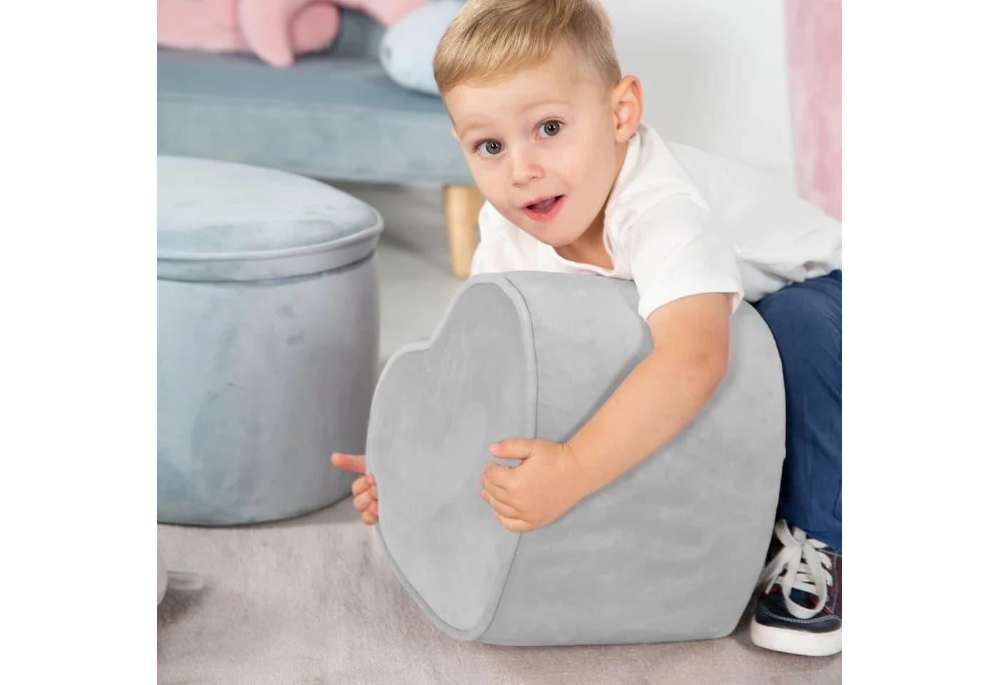 ROBA Kinderhocker Lil Sofa Grau Samt Herzform