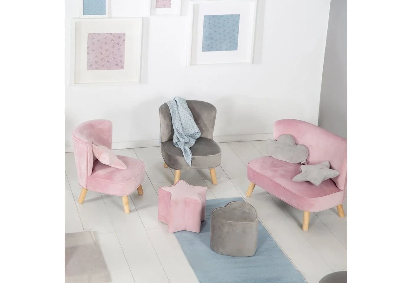 ROBA Kinderhocker Lil Sofa Grau Samt Herzform - Bild 4