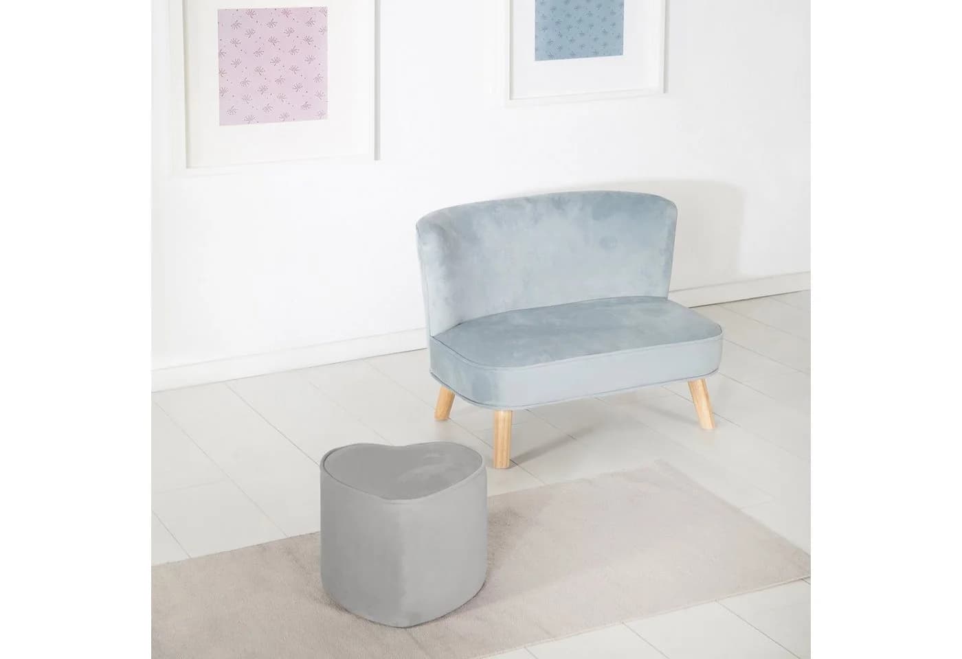 ROBA Kinderhocker Lil Sofa Grau Samt Herzform - Bild 5