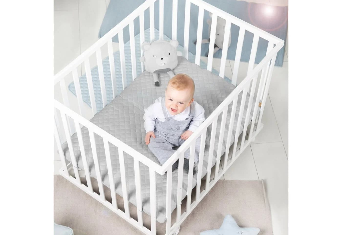 roba® Laufgitter Style Weiß Silbergrau mit Rollen höhenverstellbar