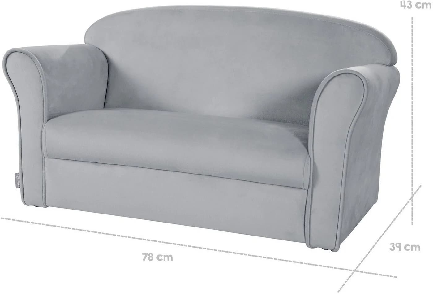 roba Kindersofa Lil Sofa Samt Silbergrau mit Armlehnen