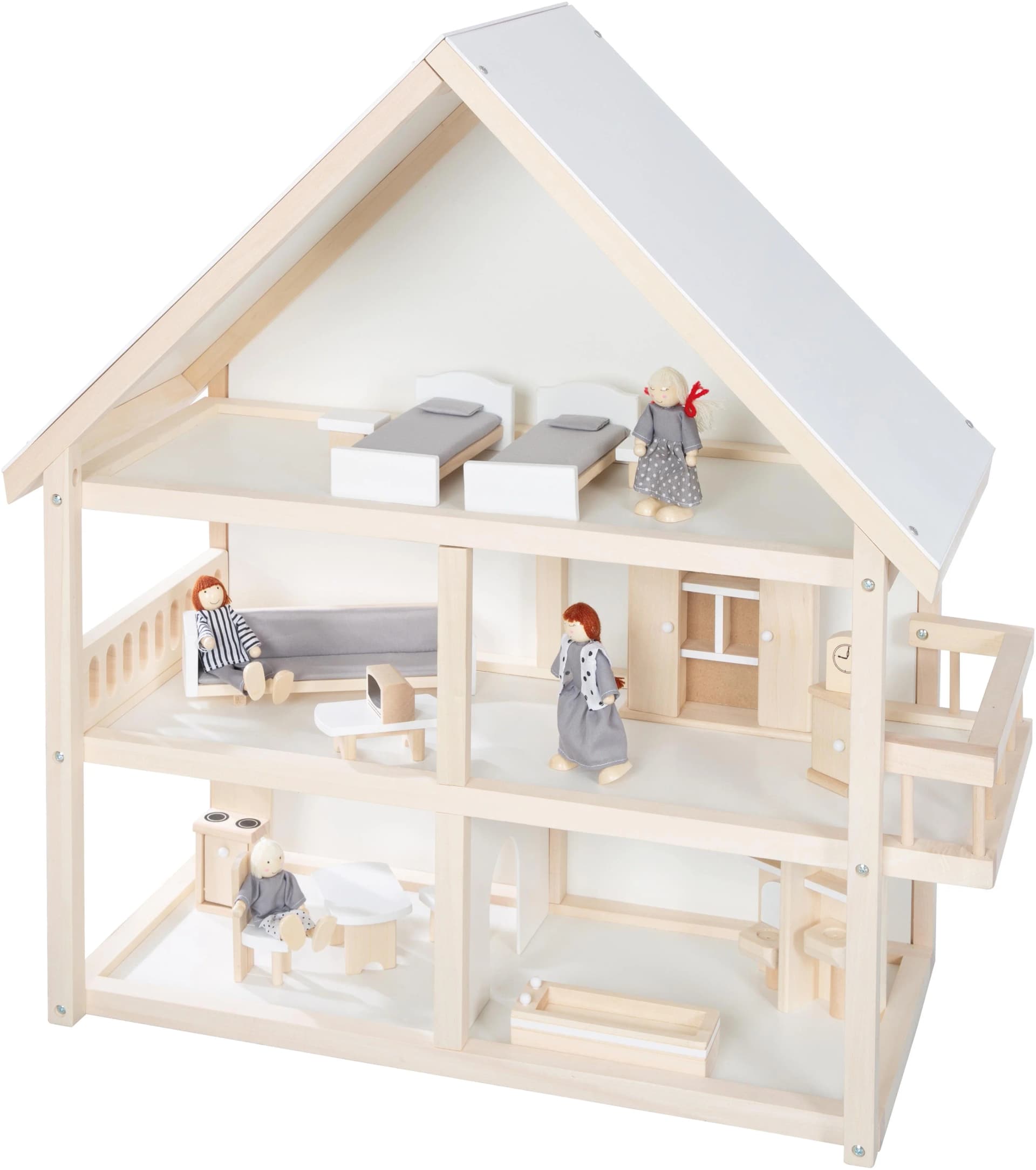 roba® Puppenhaus mit 4 Puppen und 24 Einrichtungsteilen